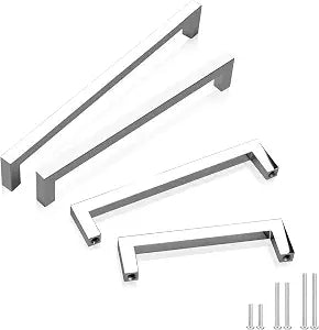 GOBEKOR 10 Pack Cabinet Pulls - Solid Zinc Alloy Kitchen Bathroom Cabinet Handle & Pull for Drawers, Dressers Cabinets Handles Polished Chrome 7-1/2 inches (192 mm) Hole Center
