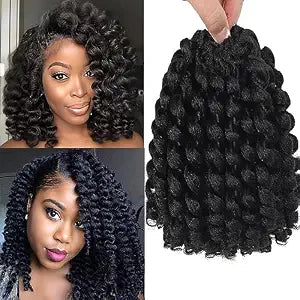 5 Packs Jamaican Bounce Crochet Hair 2X Ringlet Wand Curl Crochet Braids 12 inch Synthetic Pre Looped Crochet Hair Extensions Crochet Braiding Hair 80 Roots (#1B)
