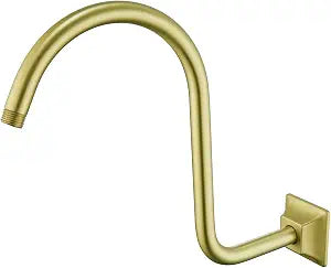 13 Inch S-Shape Shower Arm Gold Gooseneck Shower Head Extension with Unique Flange, Standard 1/2" Connection