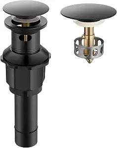 Bathroom Sink Drain with Overflow, Pop Up Drain for Bathroom Sink with Removable Hair Catcher, Matte Black 304 Stainless Steel Bathroom Sink Stopper, Fits 1-1/2" to 1-3/4" Drain Openings