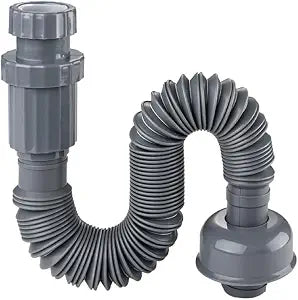 Plastic Bathroom Sink Drain Pipe, Flexible Sink Drain Pipe, Suitable for 1-1/4'' Sink Drains, Gray, Retractable, 13-35 Inches