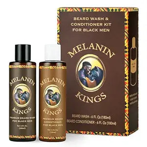 Melanin Kings Beard Wash & Conditioner Set for Black Men ��� Gently Cleanse, Hydrate & Soften Coarse, Dry and Curly Beards ��� African Oil Blend with Baobab, Marula, Argan & Jojoba
