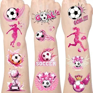 Pink Soccer Temporary Tattoos - 200+ Soccer Birthday Party Favors Supplies Team Sport Themed Tattoo Stickers for Girls Women Sport Themed Birthday Party Decorations Classroom Prizes