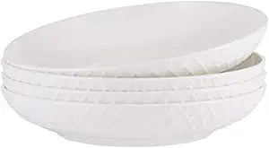 Mikasa Trellis Bone China 9-Inch Pasta Bowls Set of 4, Lightweight, Chip-Resistant White Porcelain, Dishwasher and Microwave Safe