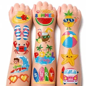 96 PCS Hello Summer Beach Pool Pre-Cut Temporary Tattoos for Kids |