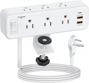 PAEWOK 6 Outlet Desk Clamp Power Strip, Flat Plug Extension Cord