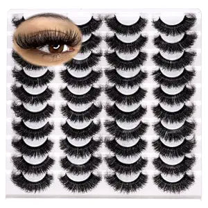 Mink Lashes Fluffy 20mm Stirps Lash Volume False Eyelashes 20 Pairs 8D Cat Eye Lashes D Curl Dramatic Soft Eyelash 25mm Big Long Lash Strips Lashes Pack That Look Like Extensions