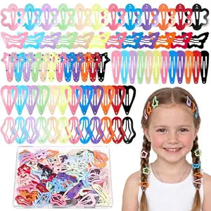 144 Pcs Colorful Snap Hair Clips for Girls, 6 Shapes Metal Cute Barrettes