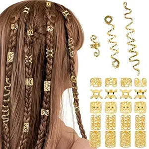 TEBIEKOY 23pcs Gold Hair Accessories Dreadlock Hair Jewelry for Women Braids Gold Snake Hair Clips Hair Beads Set Renaissance Accessories Decoration,Style2