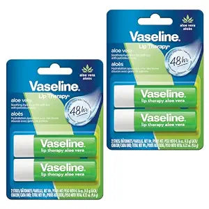 Vaseline Lip Therapy Aloe Vera, Stick, 48 Hour Hydration, 2 Count