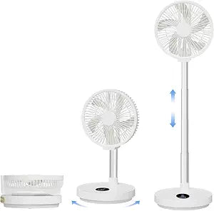10 inch Foldable Rechargeable Oscillating Fan, 7200mAh Battery Operated Standing Fan with Remote, 6 Speeds and timing function, Ultra-quiet Pedestal Fans for Bedroom Office Camping Travel