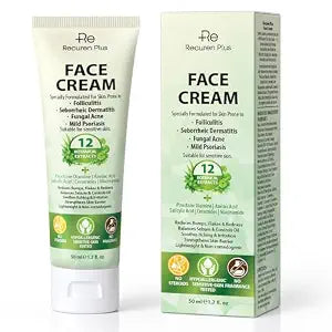 Recuren Plus Seborrheic Dermatitis Face Cream: Steroid-Free Formula for Mild Psoriasis ��� Soothes Redness, Itching, & Flakes on Face Scalp & Body ��� With Azelaic Acid, Ceramides 1.7oz