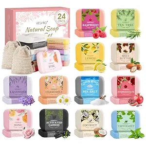 24Pack Natural Bar Soap Gift Set with Olive Extract Moisturizing Body Wash