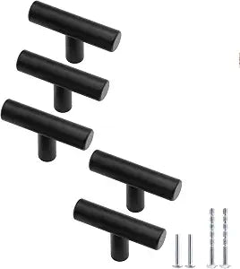 5 Pack 2" Matte Black Round Bar Knobs, Stainless Cabinet Pull