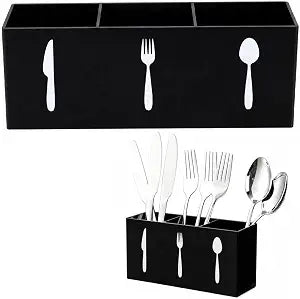 Cutlery Storage Organizer, 3-Section Utensil Holder, 6.9in Silverware Caddy for Spoon Fork Knife, Kitchen Countertop Organizer, Black