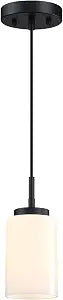 Westinghouse Lighting 6135400 Shamus Traditional One Light Indoor Mini Pendant, Black Finish, White Opal Glass