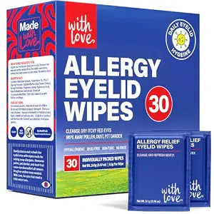 Allergy Eye Wipes for Dry Itchy Red Eyes 30 Count | Drug Free Eye Wipes for Pollen Pets & Seasonal Allergies | Hyaluronic Acid, Chamomile & Aloe | Individually Wrapped Sensitive Eye Cleansing Wipe