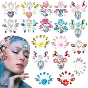 18 Pcs Face Gems Stickers 4 Sheet Mermaid Face Jewels Crystals Rhinestones Stickers for Halloween Rave Party Music Carnival Festive Women Girl Body Makeup