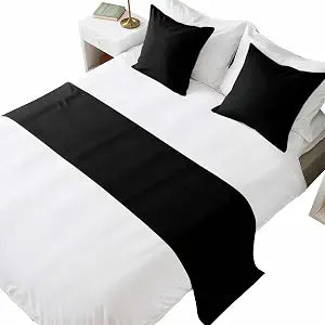 Bed Runner for Queen Size Bed, Black Decorative Beds Runners and 2 Matching Pillow Covers Set, Pure Black Beds Scarf Throw for Foot of Bedding Set for Hotel/Bedroom