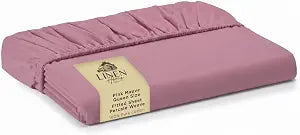 Linen Home Classic 100% Cotton Percale Fitted Sheet Queen Size, 1 Piece, Soft Cool All-Season Breathable Fitted Sheet, Deep Pocket Hotel Luxury Bed Linen, Long-Staple Combed Cotton, Pink Mauve