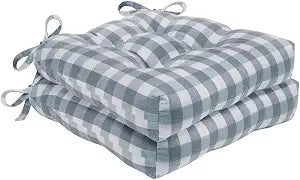 Buffalo Check Tufted Chair Seat Cushions, 2-Pack, Grey, 16 x 15 in, Grey
