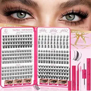 Foxy Beauty Lash Clusters Kit Lashes Wispy Lash Clusters Natural Eyelash Clusters Manga spikes Cluster Eyelash Extensions invisible Band Fairy Eyelashes with Lash glue & Seal remover tweezers 10-16mm