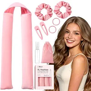 LitBear Jumbo Heatless Curls Overnight Set for Long Thick Hair, Pink