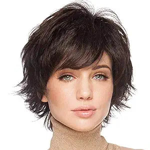 Sallcks Short Layered Wig for Women Brown Natural Fluffy Synthetic Hair Replacement Wig for Daily Party Halloween