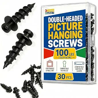 Bear Double Headed Claw Hanger Screws - Ideal for Picture Frames,Mirror,Art,Decor Hanging, for D-Rings, Sawtooth, Wire and Keyholes, Black