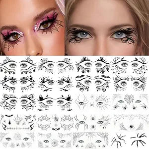 20 Sheets Halloween Decorations Halloween Temporary Tattoos,Skull Bat Eyeliner Temporary Face Tattoos for Adults,Spider Eye Stickers Tattoo Eyeliner Fake Face Tattoos Halloween Party Favors