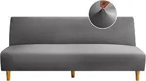 Armless Futon Cover Stretch Sofa Bed Slipcover, Dark Gray, Medium