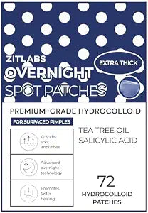 Pimple Patches for Face | Hydrocolloid Acne Patches with Tea Tree Oil & Salicylic Acid | For Zits, Blemishes, Breakouts | Medical-Grade Hydrocolloid | Overnight PM Patches | Pack of 72