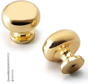 YAGU 10 Pack Polished Brass Kitchen Cabinet Knobs 1-1/8 Inch Round Solid Dresser Drawer Knob Unlacquered Gold Modern Furniture Shiny Pulls and Bright Handles Hardware for Closet Cupboard Wardrobe