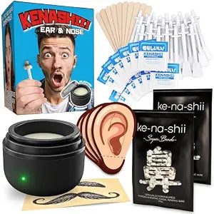 Kenashii Ear & Nose Waxing Kit, Wax Warmer Set, 100g Wax, 24 Professional Applicators, No Microwave Required, Effective Nose and Ear Hair Removal For Men and Women, 12 Balm Wipes, Storage Bag