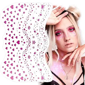Glitter Freckles Face Tattoo, 6 Sheets Pink Face Glitter Temporary Tattoo Stickers, Sparkle Freckles Metallic Face Gems, Glitter Face Makeup Speckles Fake Tattoo for Women and Girls (rosered)