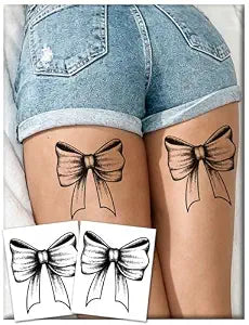 2 Sheets Semi Permanent Temporary Tattoos for Women Adult, Realistic Sexy Bow Tattoo Stickers, Waterproof Non-Reflective for Arm Leg, Lasts 1-2 Weeks for Summer Beach Party