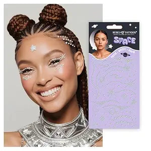 Halloween Rhinestone Face Jewels ��� 250 Crystal Gems on 1 Big Sheet, Rave & Costume Face Stickers for Face, Body & Hair, Self-Adhesive Statement Design (Transparent