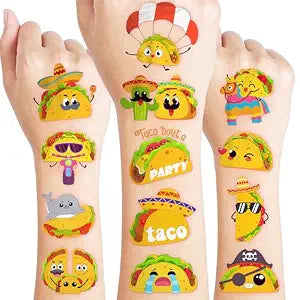 96 PCS Taco Mexican Fiesta Pre-Cut Temporary Tattoos for Kids