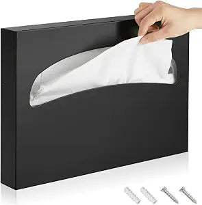 Wall Mount Toilet Seat Cover Dispenser, Commercial Stainless Steel Toilet Seat Cover Holder, Toilet Sheet Dispenser for Disposable Toilet Seat Covers with Screws for Bathrooms & Restrooms, Black
