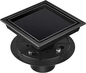 Shower Drain 4 Inch Tile Insert Matte Black, Stainless Steel Square Floor Drain with Reversible Cover, Drain Flange, Hair Catcher