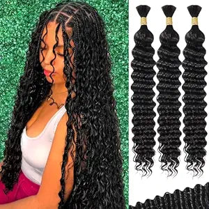 AKONSOUL 22 Inch Human Braiding Hair for Boho Braids Deep Wave Bulk Human Hair 100% Unprocessed Brazilian Virgin Hair for Braiding Bohemian No Weft 3 Bundles 110g Natural Color