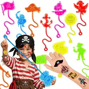 48 PCS Pirate Party Favors for Kids - 24 Temporary Tattoos & 24 Stick Hands