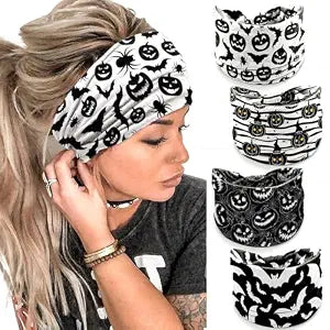 IDDFEVE 4Pcs Halloween Headbands for Women - Black White Pumpkin Bat Wide Holiday Hair Bands, Festive Gift Hair Accessories (Black)
