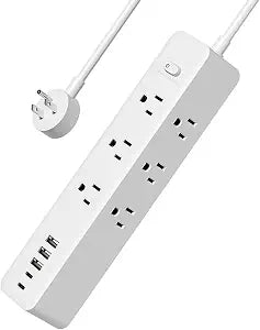 Surge Protector Power Strip, 9 Widely Spaced Outlets, 3 USB A & 2 USB C Ports, 5ft Flat Plug Long Extension Cord for Travel Home Office Entertainment, White