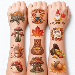 96 Pcs Fall Temporary Tattoos for Kids, Pre-Cut Birthday Party Favors Fall