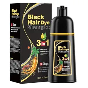 JUANCHI Black Hair Dye Shampoo 3 in1, Black Shampoo Hair Dye for Gray Coverage, Natural Hair Color for Women Men, 400ML/13.5FL OZ