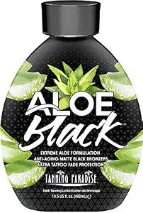 Tanning Paradise Aloe Black Lotion – Anti-Aging Matte Black Bronzer, Anti-Orange, Tattoo & Color Fade Protection, Deep Hydration, Matte Blackest Bronzer, Aloe Vera 13.5 oz