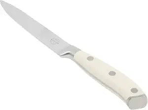 Sur La Table Kitchen Essential Tasting Kitchen German Steel Utility Knife, 5-Inch Stainless Steel Blade Professional Kitchen Knife with White Handle and Forged Full Tang