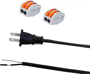 8ft 18AWG 2 Prong Polarized AC Power Pigtail Black Flat Open End Cord