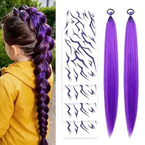 26 Inch Purple Braiding Hair Extensions, Long Synthetic Pre Stretched Hair Extension for Braids, Cosplay Wig for Stage Party Halloween (2 Pack)